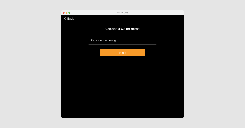 Screen prompting user to input wallet name