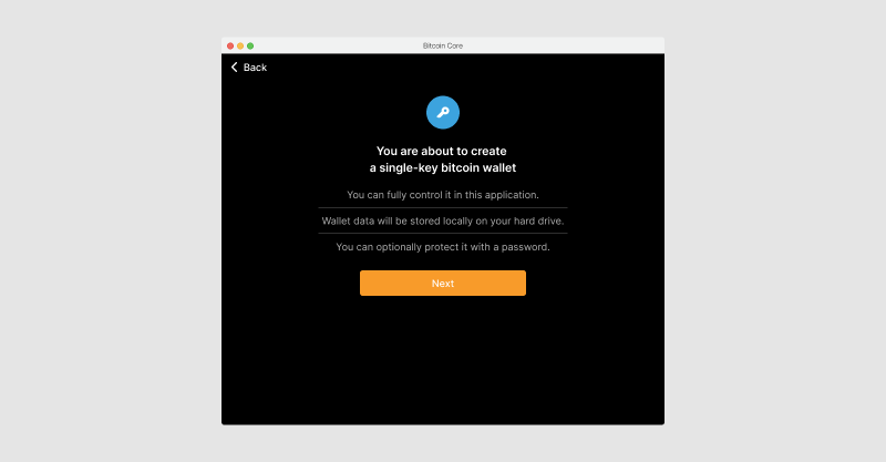 An informational screen describing introducing single-sig wallet