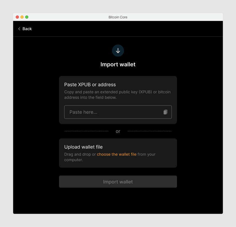 Mockup showing the import screen.