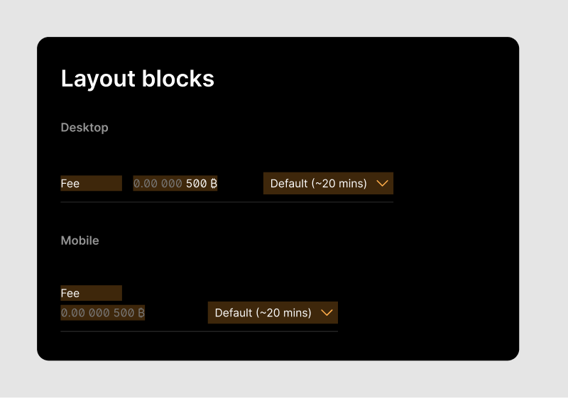 Layout blocks of the fee selection component.