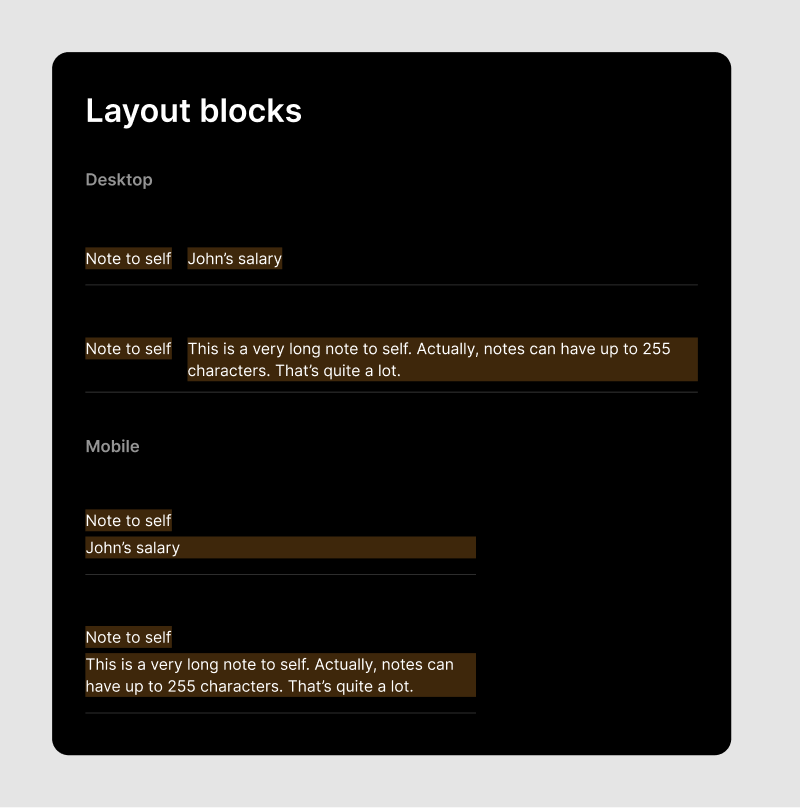 Layout blocks of the note to self input component.
