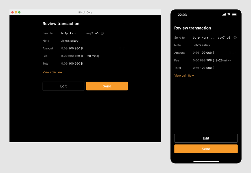 Screen showing the transaction details.