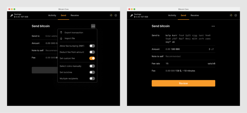 List of the custom fee input field in different states.