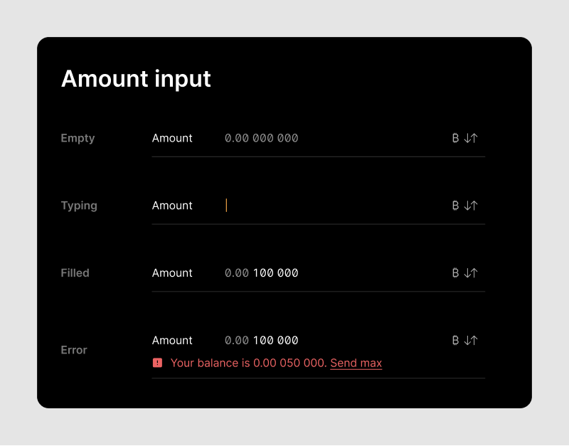 List of the address input field in different states.