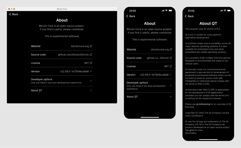 About screen with basic project information and external links