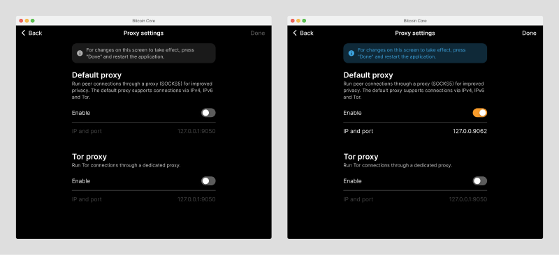 Screen with various settings for routing traffic through proxies