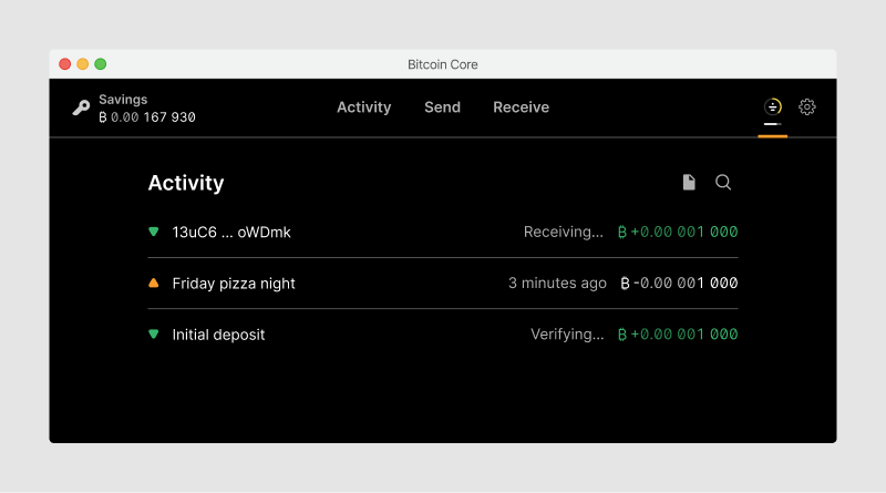 Wallet activity screen showing one transaction with a verification status